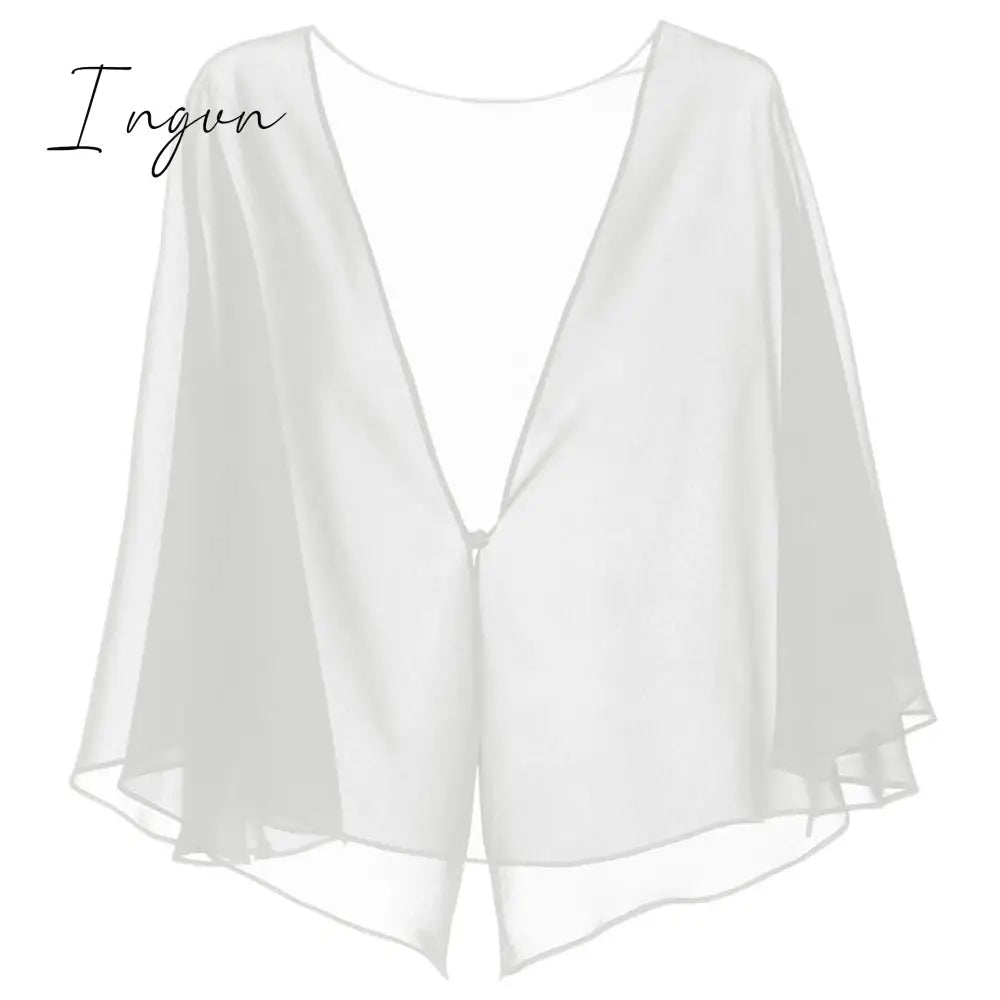 Ingvn - Womens Fashion Women Black Chiffon Bolero Prom Party V-neck with Button Shrug Elegant Simple Soft Casual Cape for Lady Evening Dress Red White