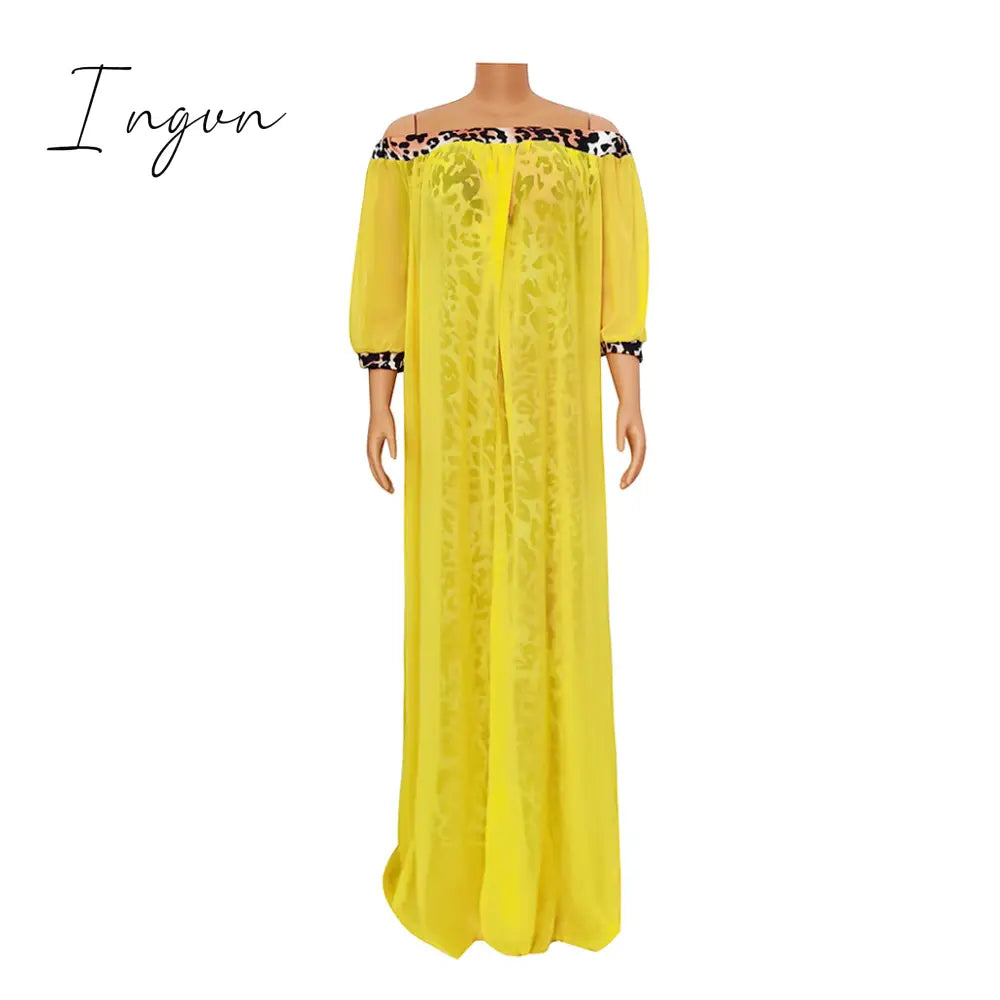 Ingvn - Leopard Loose Bodycon Fashion outdoor WomenMaxi  Dress Leisure Patchwork Strapless Sexy Ethnic Style African vestidos