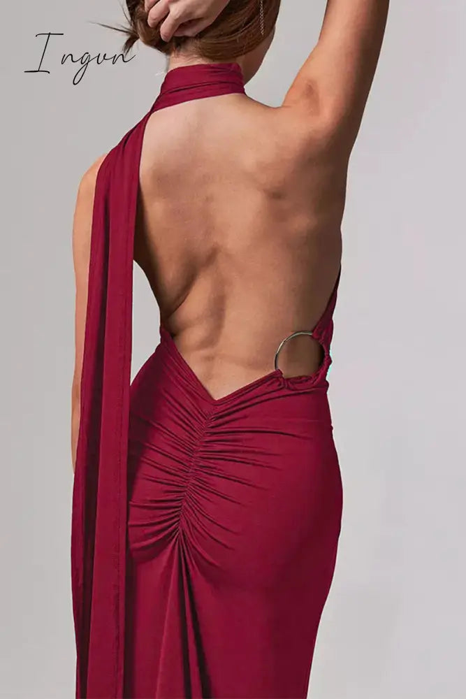 Sexy Solid Backless Fold Scarf Collar Irregular Dresses