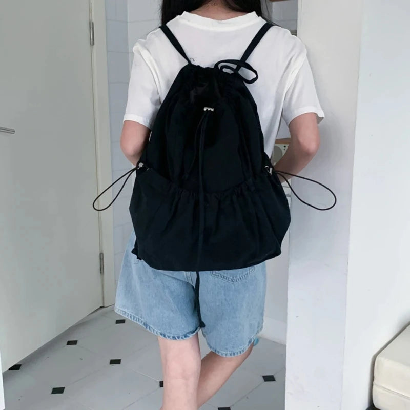 Ingvn  Fashion Ruched Drawstring Backpacks for Women Aesthetic Nylon Fabric Women Backpack Light Weight Students Bag Travel Female Bag