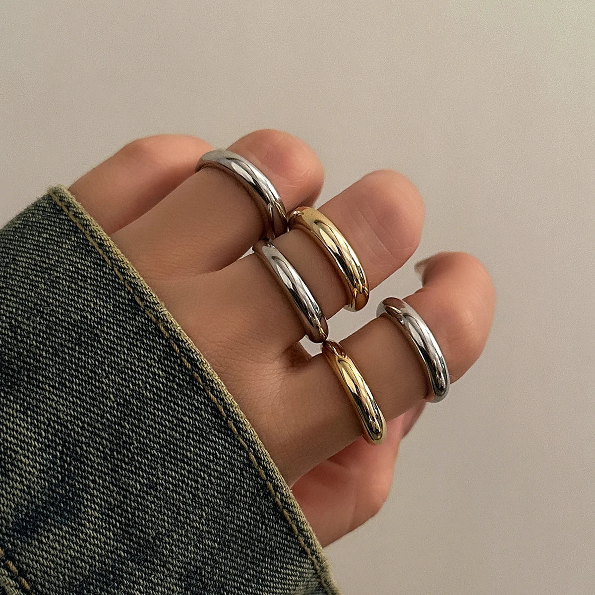 INGVN  8Pcs/Set Creative Smooth Water Drop Rings for Women Vintage Geometric Adjustable Open Finger Nail Ring Couple Wed Accessories