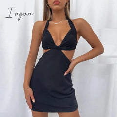 Ingvn - Halter Hollow Out Dress Women Bandage Slim Strapless Bodycon Dress Sexy Mini Backless Summer Party Dresses