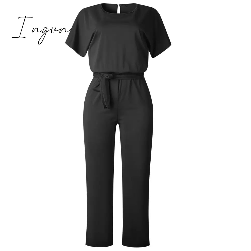 Ingvn - Women Summer Jumpsuit Short Sleeve Elegant jumpsuit Long wide leg Pants High waist Casual Bodysuit Plus Size Overalls Loose