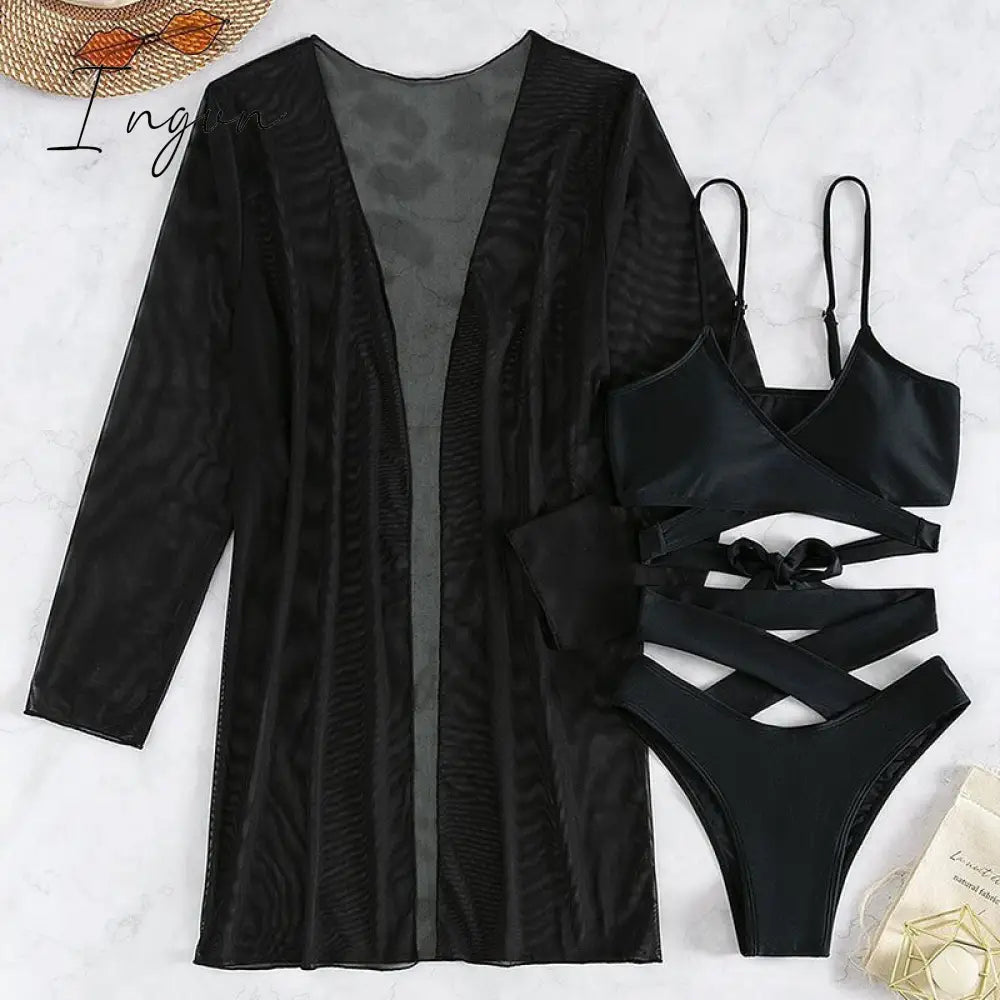 Ingvn - Bathing Suits And Blouse Tops 2 Piece Outfits Ins Summer Beach Vacation Swimsuit Three-piece Sexy Bikini Sets Swimsuits