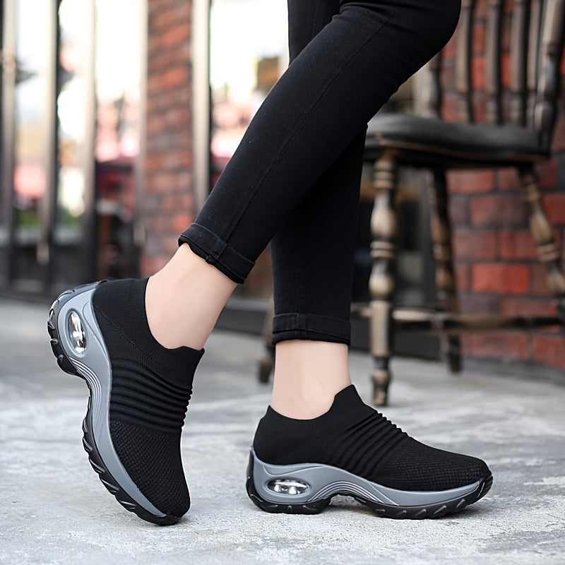 Womens Solid Color Chunky Low Top Sneakers - Breathable, Lightweight, Slip-On Shoes with EVA Insole and PU Sole - Perfect for Casual Outdoor Activities All Season