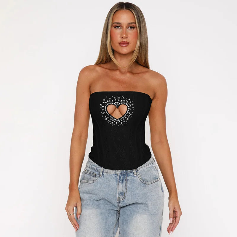 Diamond Glitter Sexy Crop Tops For Woman Fashion Off-shoulder Strapless Sleeveless Backless Skinny Club Tank Tops