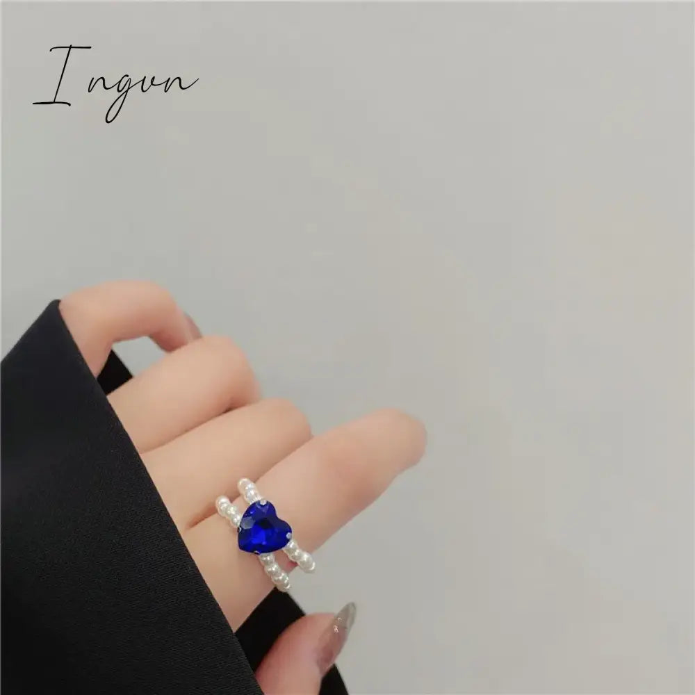 Kpop Romantic Coloful Crystal Pearl Elastic Rope Beaded Ring Smooth Irregular Geometric Square Oval Rings for Women Jewelry