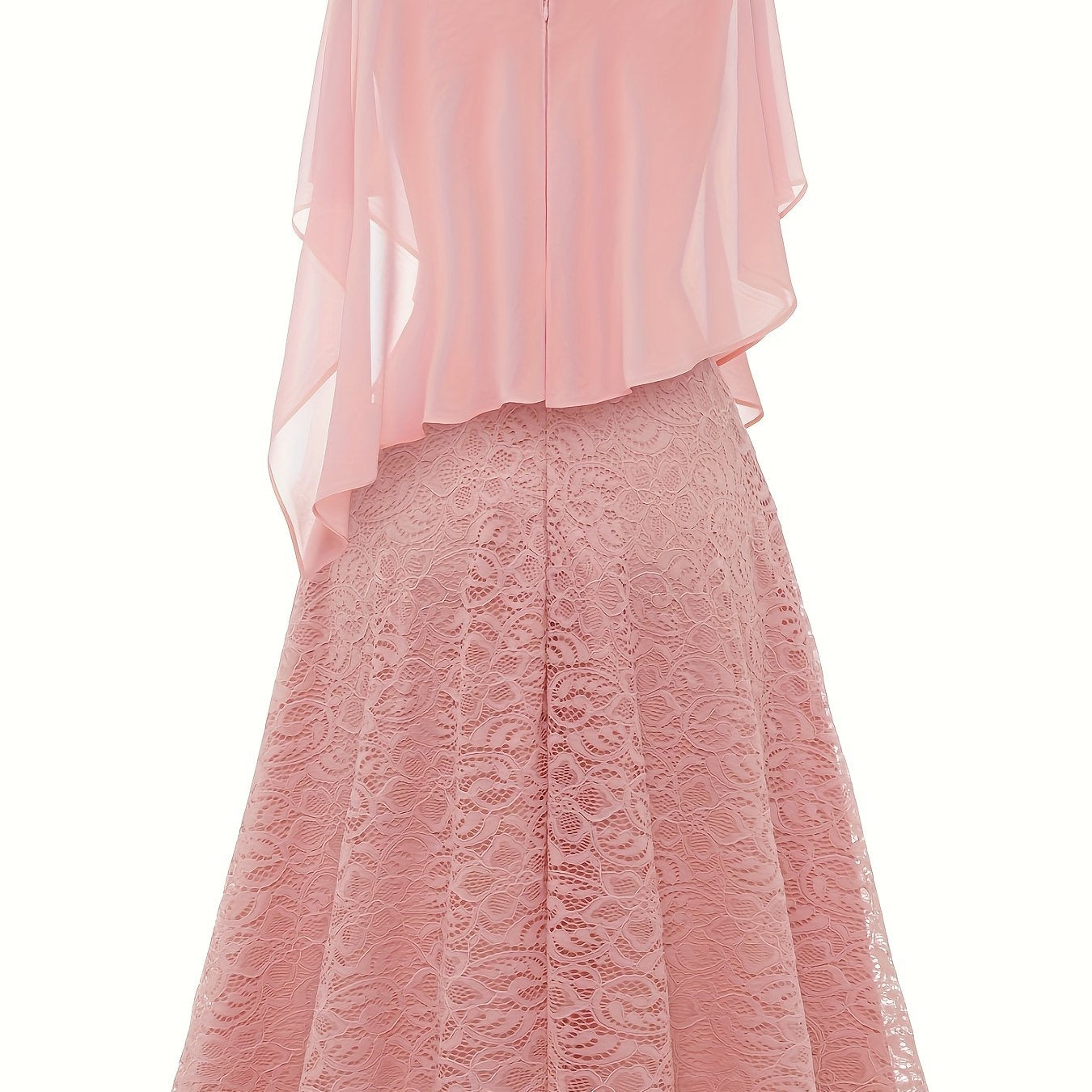 Solid Lace Chiffon Maxi Dress, Elegant Short Sleeve Dress For Wedding Party, Women's Clothing