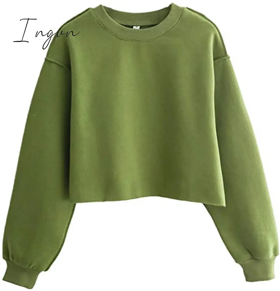 Ingvn - Thick Cotton Oversized Women Sweatshirt Hoodies Casual Loose Long Sleeve Harajuku Streetwear Crop Pullover Plus Size Ropa Mujer