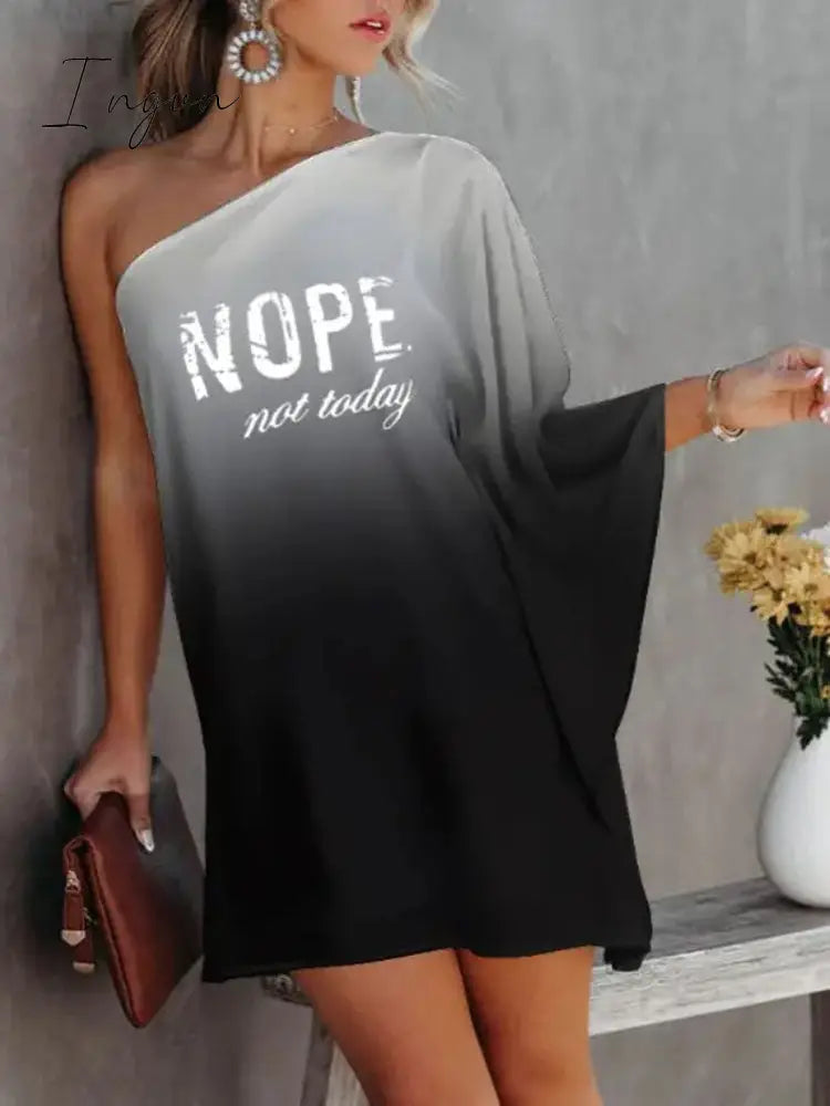 Ingvn - Sexy One-Shoulder Long Sleeve Party Dress Spring Vintage Halter Loose Irregular Dress Elegant Women Print Ruffle Dresses Vestido