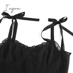 Ingvn - Sweetown Dark Academia Gothic Dresses Women Chiffon Ruffles Black E Girl Clothes Sleeveless V Neck Lace Up Mini Dress Summer