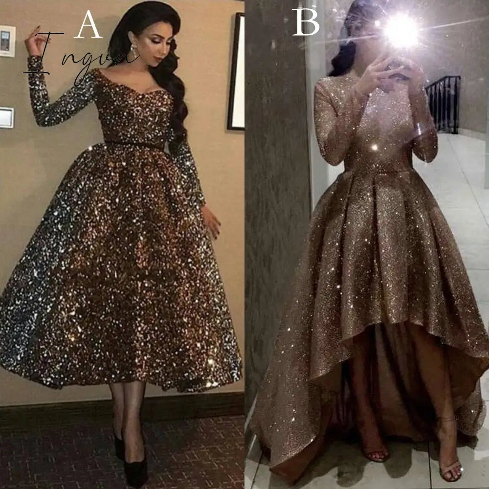 Ingvn - Evening Celebrity Prom Ball Gown Dresses 2023 Woman Party Night Short Elegant Plus Size Arabic Dubai Gold Formal Dress