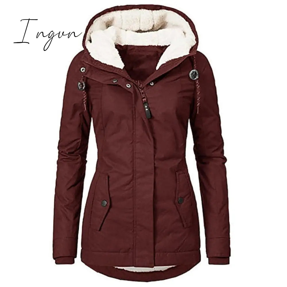 Ingvn - Women's Parka Street Fall Winter Long Coat Windproof Warm 3 in 1 Loose Casual Sports Jacket Long Sleeve Solid Color Zipper Purple Blushing Pink  Waterpoof  Daily Wear Down  Parkas  Lined