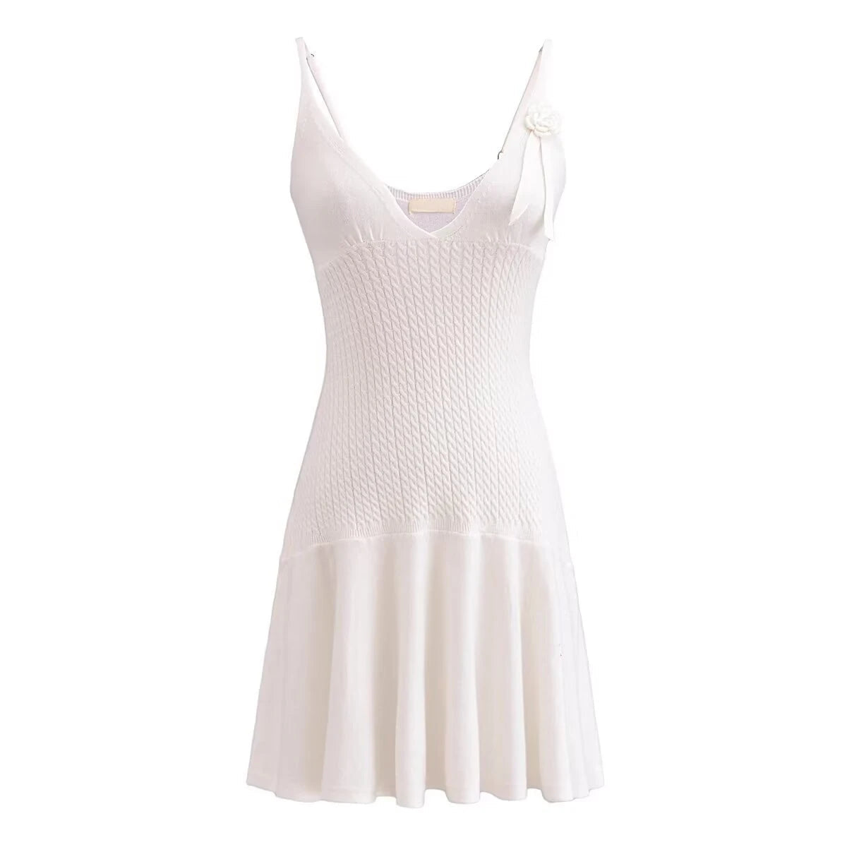 Sexy Elegant Women Floral Appliques Slim Knit Sling Dress V Neck A-line Mini Lady Dresses  Summer Robe