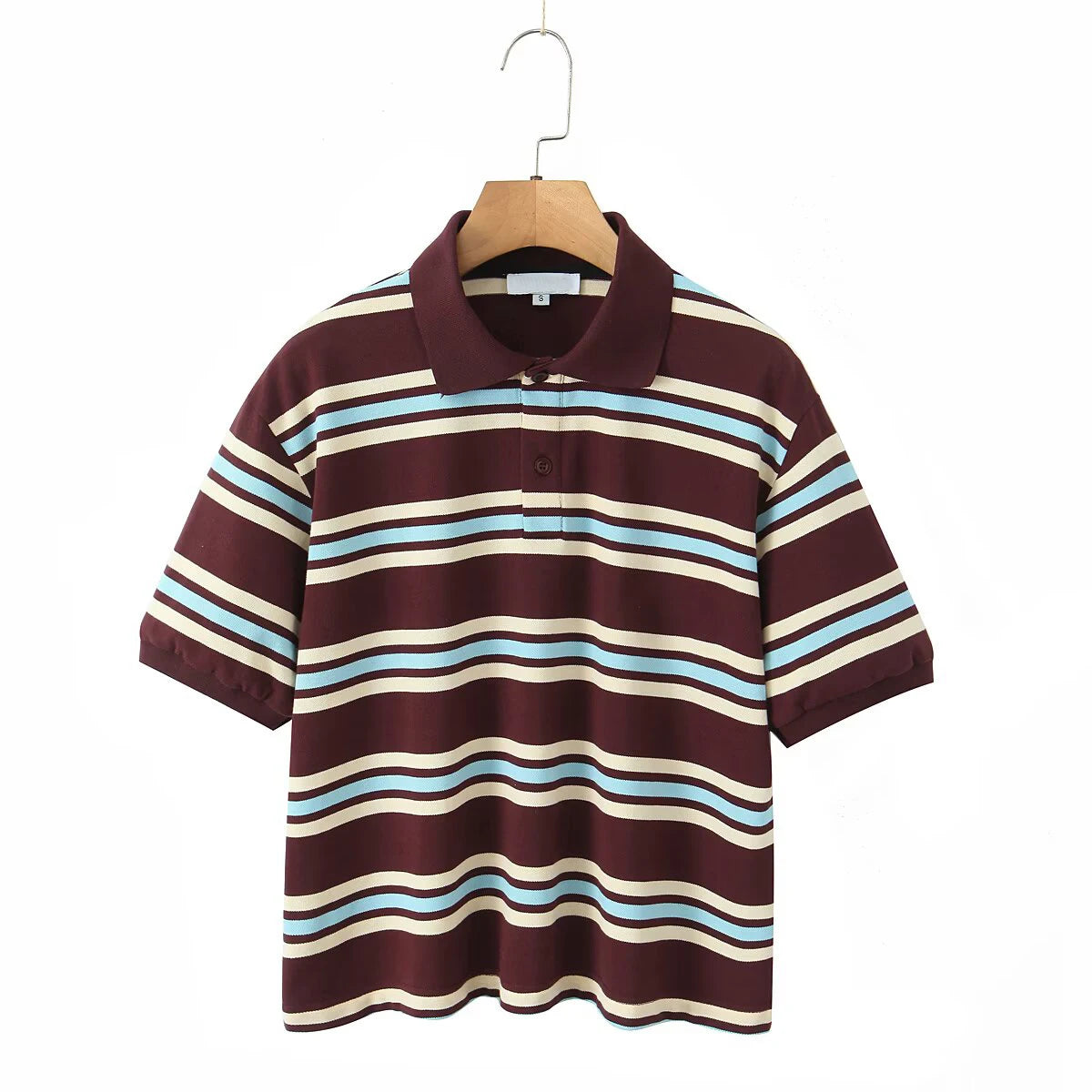 Women American Retro Contrasting Striped T Shirt Women Polo Collar Short Sleeve Preppy Vintage Tees Y2K Tops