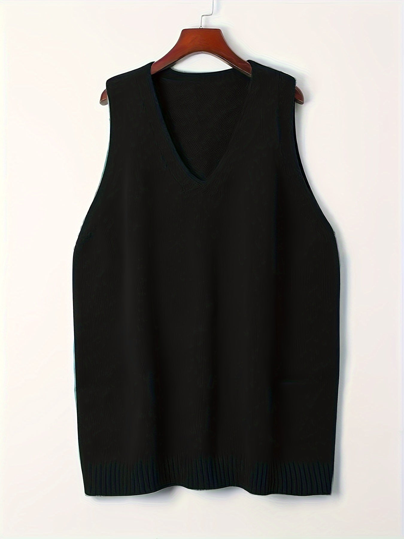 2024 Spring/Fall New Arrival V-Neck Knitted Vest with Pockets, Casual Large Size Pullover Cardigan, Solid Color, Polyester, No Bra Pad, for Casual Outings