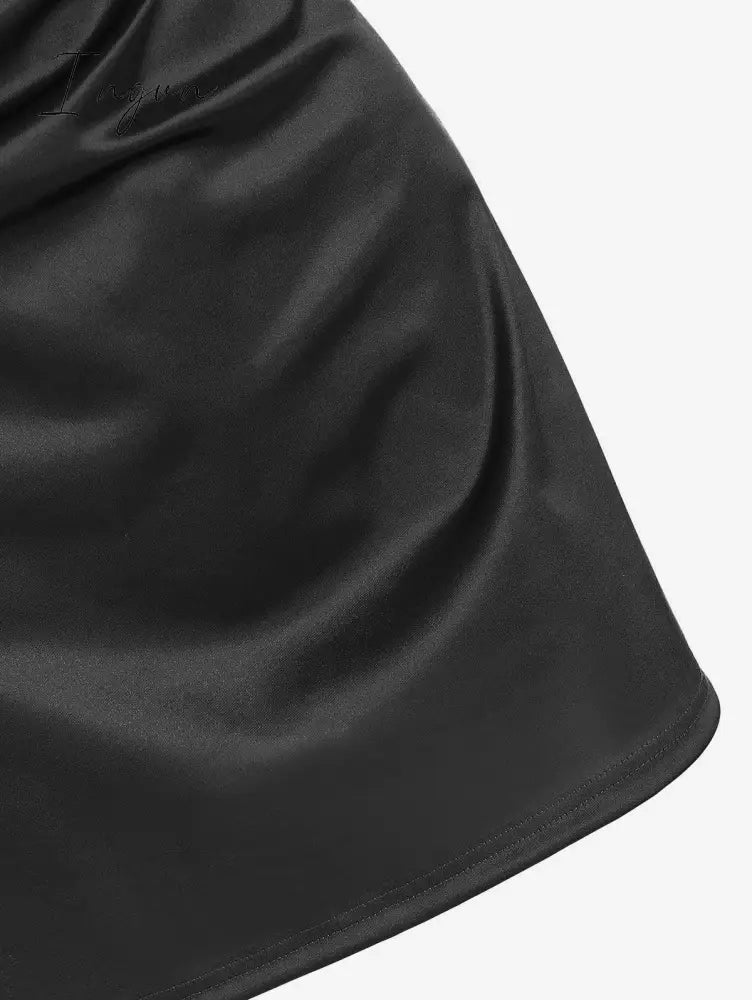Ingvn - Women's Sexy Satin Dress Spaghetti Strap Slips Nightwear Side Slit Cocktail Party Silk Mini Dresses