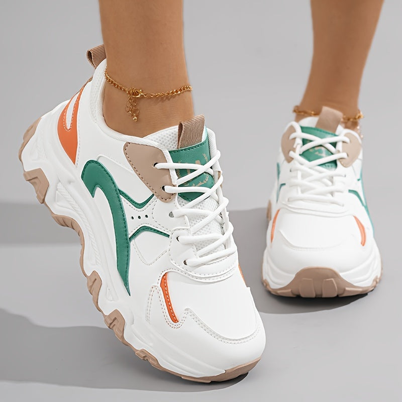 Plus Size Women's Comfortable Low Top Platform Sneakers, Casual Lace Up Outdoor Shoes