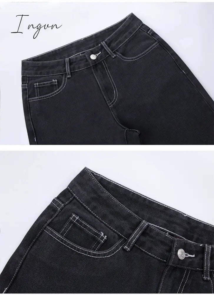 Ingvn - Hot Sell Quality Low Waist Jeans Women Baggy Jeans 2023 New Fashion Straight Leg Pants Y2k Denim Trousers Vintage Loose Blue Washed Mom Jeans