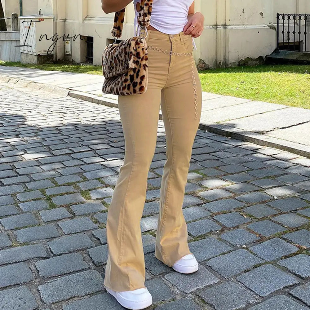Ingvn - Women's jeans woman high waist Flared Jeans Khaki Black Brown Pants Women's pants for women clothing trouser Jean women trousers