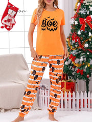 Ingvn - Women's Pajamas Sets Animal Letter Simple Casual Comfort Home Christmas Halloween Polyester Breathable Crew Neck Short Sleeve T shirt Tee Pant Summer Fall Black White