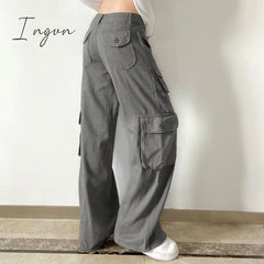 Ingvn - Fashion Women's Jeans Y2K High Street Waist Denim Trousers Drawstring Waist Flap Pocket  Baggy Jeans Loose Women's Classic Pants