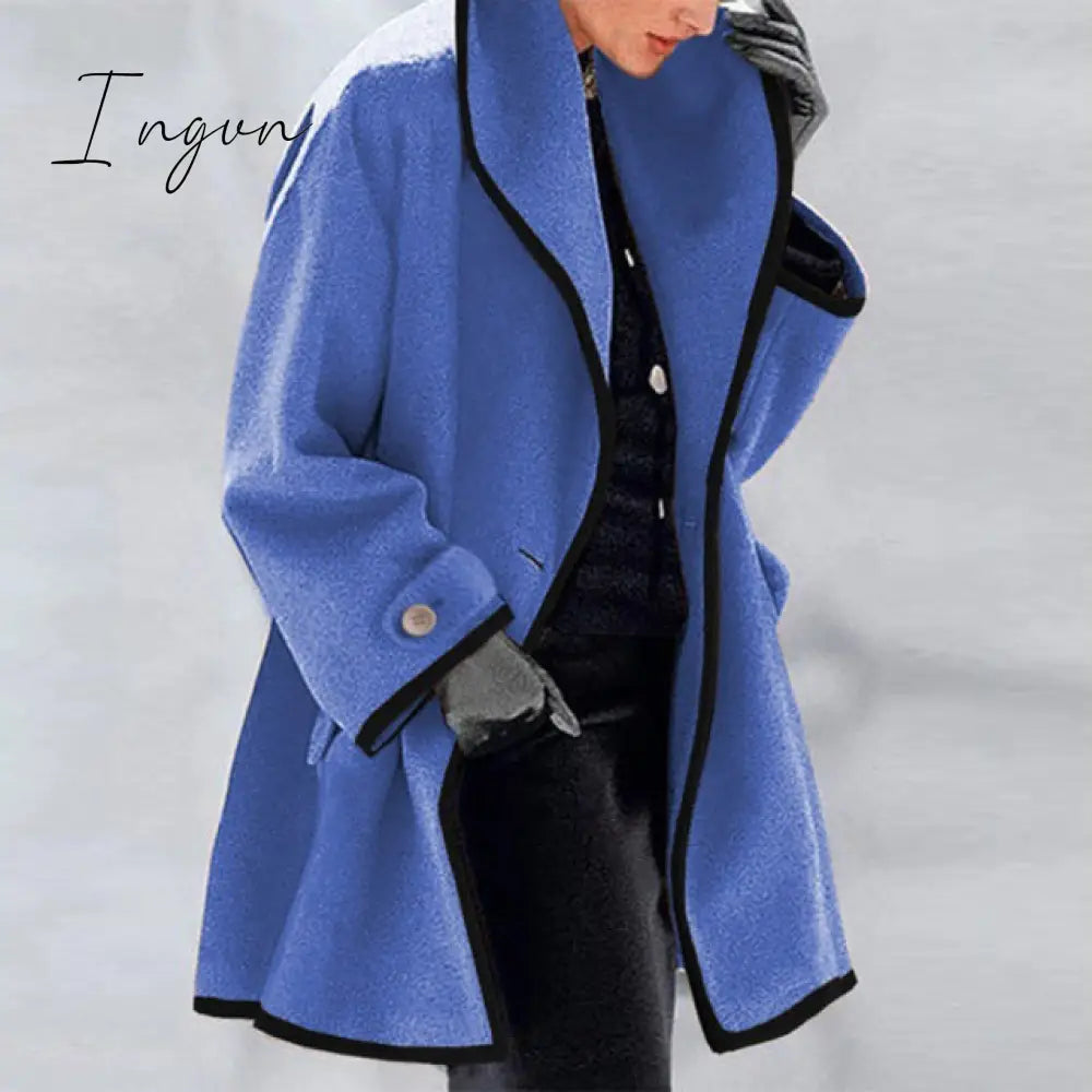 Ingvn - Fashion Trends Women Retro Single Button Solid Long Cardigan Jackets Autumn Long Sleeve Pocket Outwear Winter Hooded Blend Wool Coat Tops