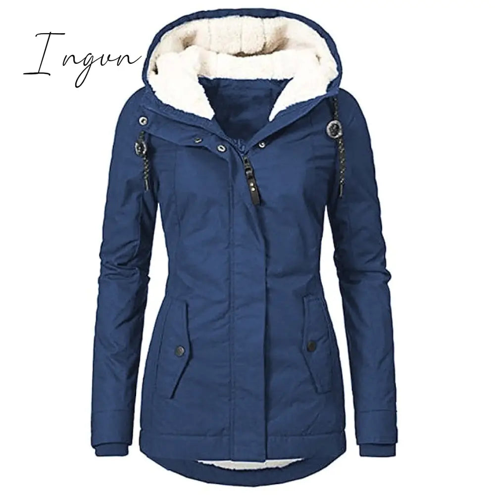 Ingvn - Women's Parka Street Fall Winter Long Coat Windproof Warm 3 in 1 Loose Casual Sports Jacket Long Sleeve Solid Color Zipper Purple Blushing Pink  Waterpoof  Daily Wear Down  Parkas  Lined