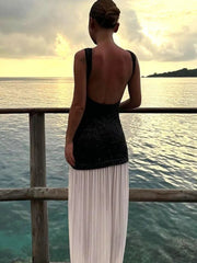 Ingvn  Autumn New in Backless Sequins Patchwork Long Party Dress Women's Sexy O-neck Sleeveless Bodycon Tank Dresses Streetwear