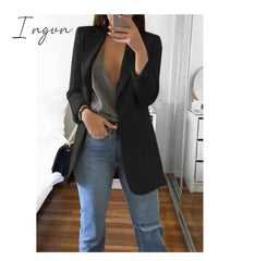 Ingvn - Fashion Korean Casual Women's Blazer Spring Autumn Long Blazer Women Suit Outwear Slim Coats Office Ladies Blazer Work Jacket