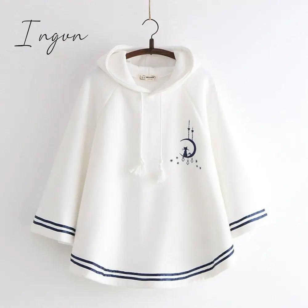 Ingvn - Lolita Cloak Harajuku Hoody Cloak Japanese Angry Cat Christmas Deer Fleece Cape Loose Pullover Batwing Sleeve Hoodie Coat