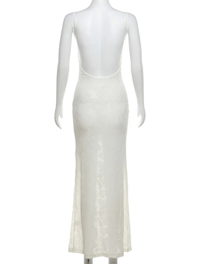 Ingvn  Women's Sexy Backless Summer Beach Dresses  Female Sleeveless See-through Bodycon Long Evening Party Slip Dress White Black
