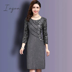 Ingvn - Women Sexy Dress autumn Elegant Women Winter 3/4 Sleeve Knee Length Vintage Ol Work Wear Bodycon Lace Crochet Dresses 4XL