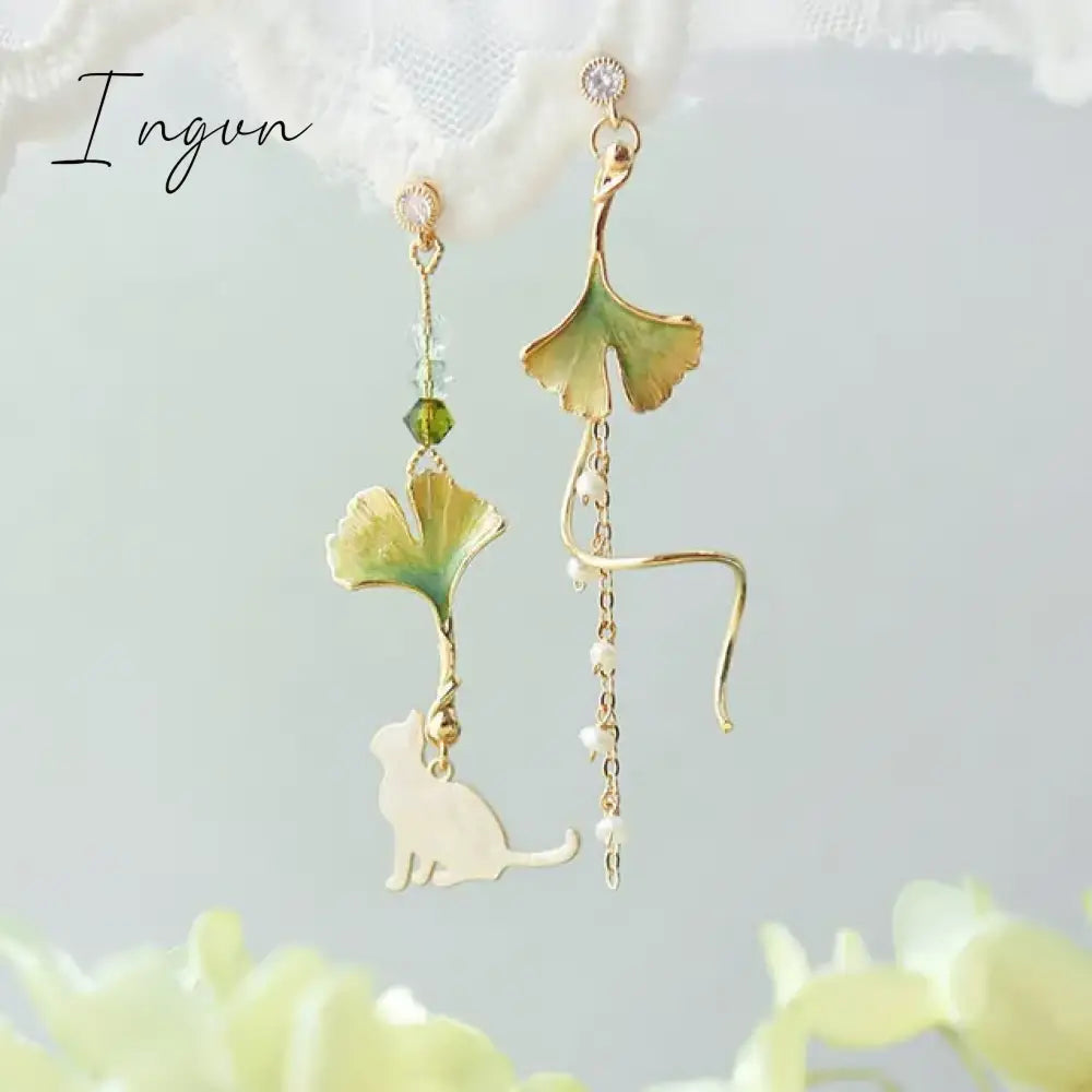 New Korean Flower Asymmetrical Dangle Earrings for Women Long Tassel Butterfly Imitation Pearl Cat Drop Earring Party Jewelry