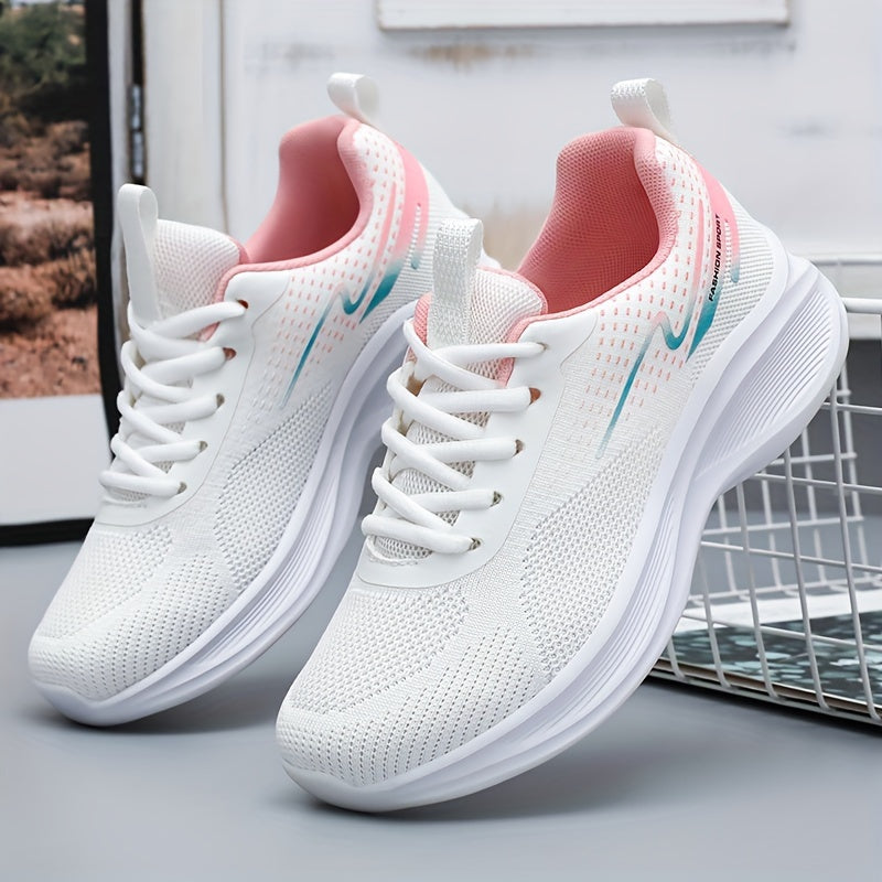 Women's Breathable Knit Sneakers, Casual Lace Up Outdoor Shoes, Lightweight Low Top Sport Shoes