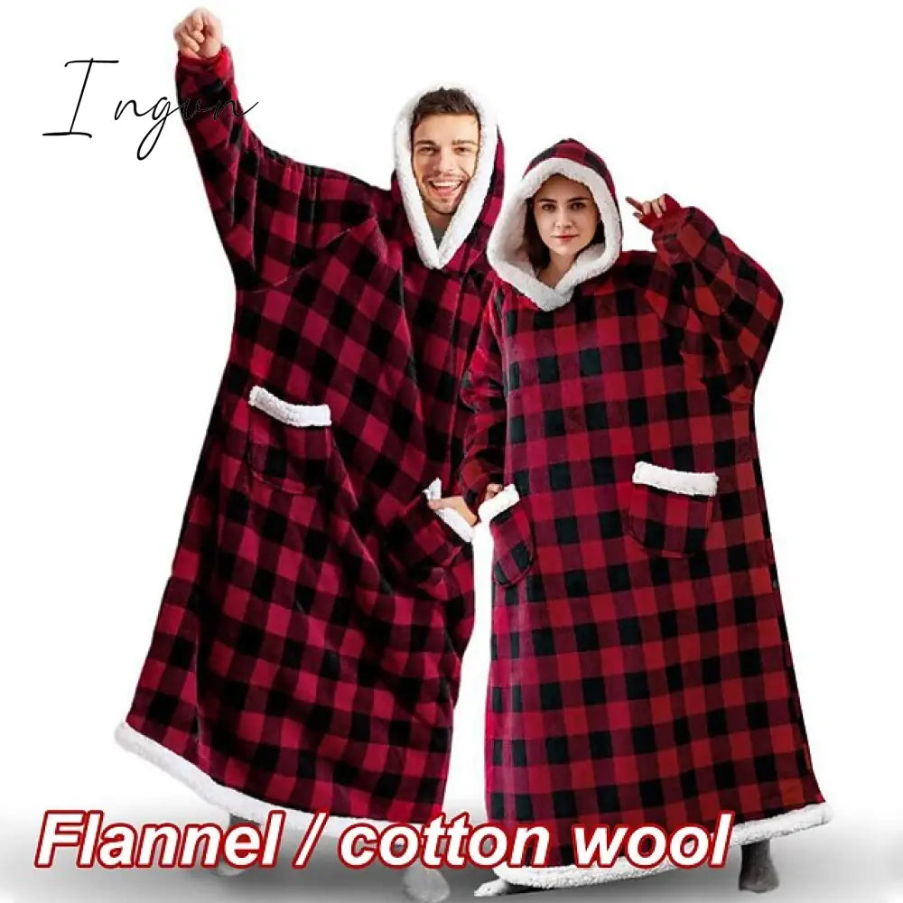 Ingvn - Oversized Wearable Blanket Flannel Thick Soft Warm Long Hoodie Blanket Big Hooded Sweatshirt Hoodie Blanket for Adults Women Girls Teenagers Teens Men Black