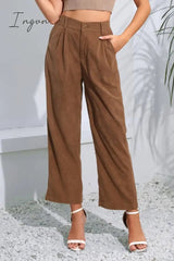 Ingvn - Buttoned  Straight Hem Long Pants
