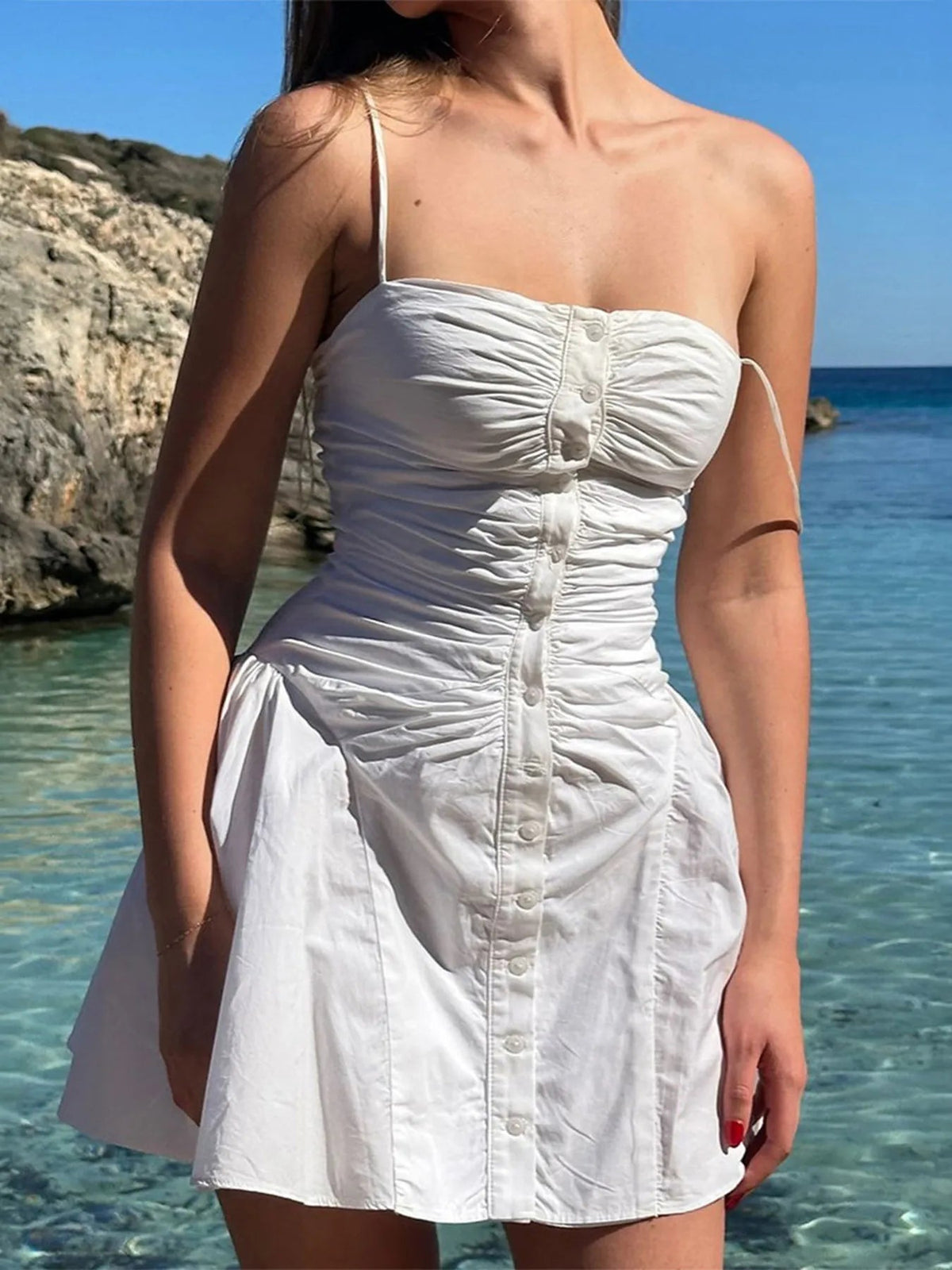 Ruched Button-Front Summer Dress