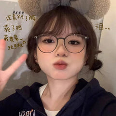 INGVN  Korea Round Tea Glasses Frame Women No Makeup Fashion Anti-blue Glasses Men Contrasting Cute Decorative Glasses Eyeglasses