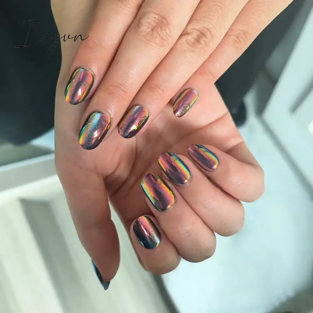 24pcs Short Glitter Purple False Nails  Almond Stiletto French Wearable Fake Nails Art Artificial Full Cover Press on Nail Tips