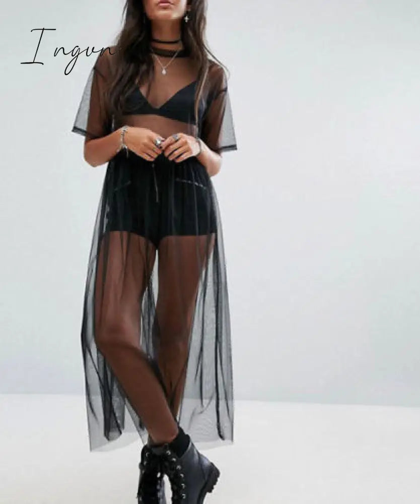 Ingvn - Summer Women Beach Swimsuit Cover Up Sexy Mesh Sheer Bikini Beach Cover Up Swimsuit Bathing Loose Bikini Tops swimwear New
