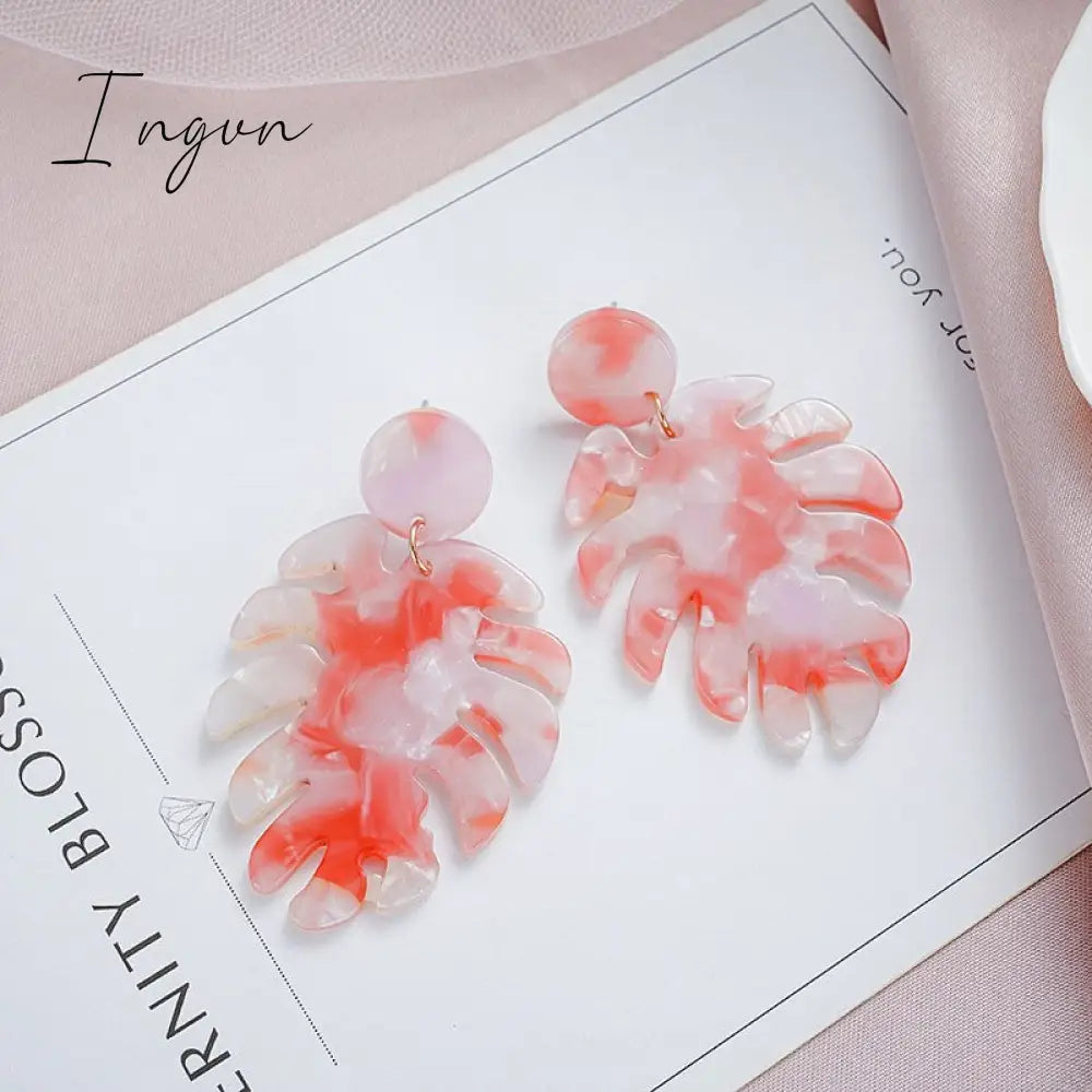 Ingvn - Korean Style Dangle Drop Earrings For Women Pink Color Arcylic Geometric Cute Pendant Earrings 2023 Trend Brincos Jewelry Gifts