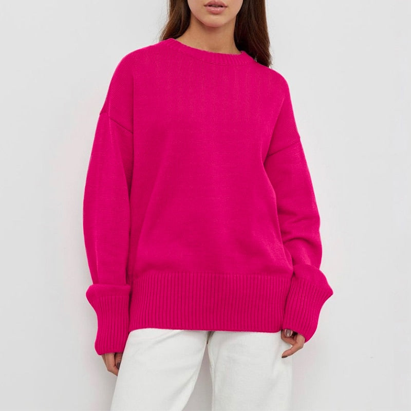 Voguable Elegant Women Sweater Oversized Knitted Basic Pullovers O Neck Loose Soft Female Knitwear Jumper