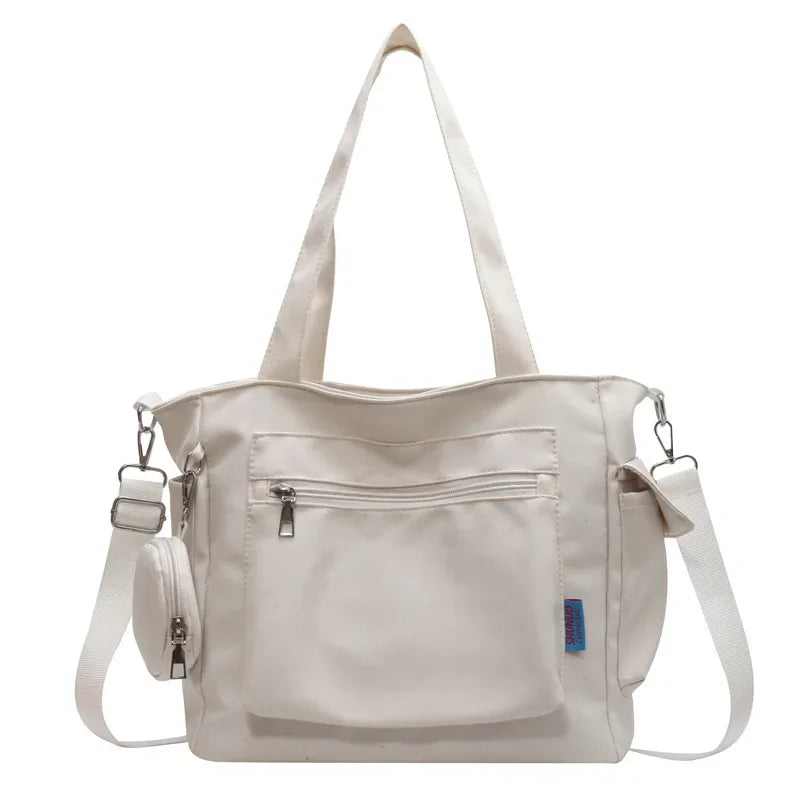 Ingvn  Simplicity Oxford Canvas Composite Shoulder Bag Solid Color Versatile Lazy Style Crossbody Bag Large Capacity Commuter Tote Bag