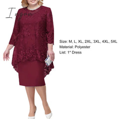 Ingvn - Women Plus Size Dress O-neck Midi Loose Dress M-5XL Lady Evening Lace Mesh Sexy Elegant Dress Female Clothing Summer Autumn