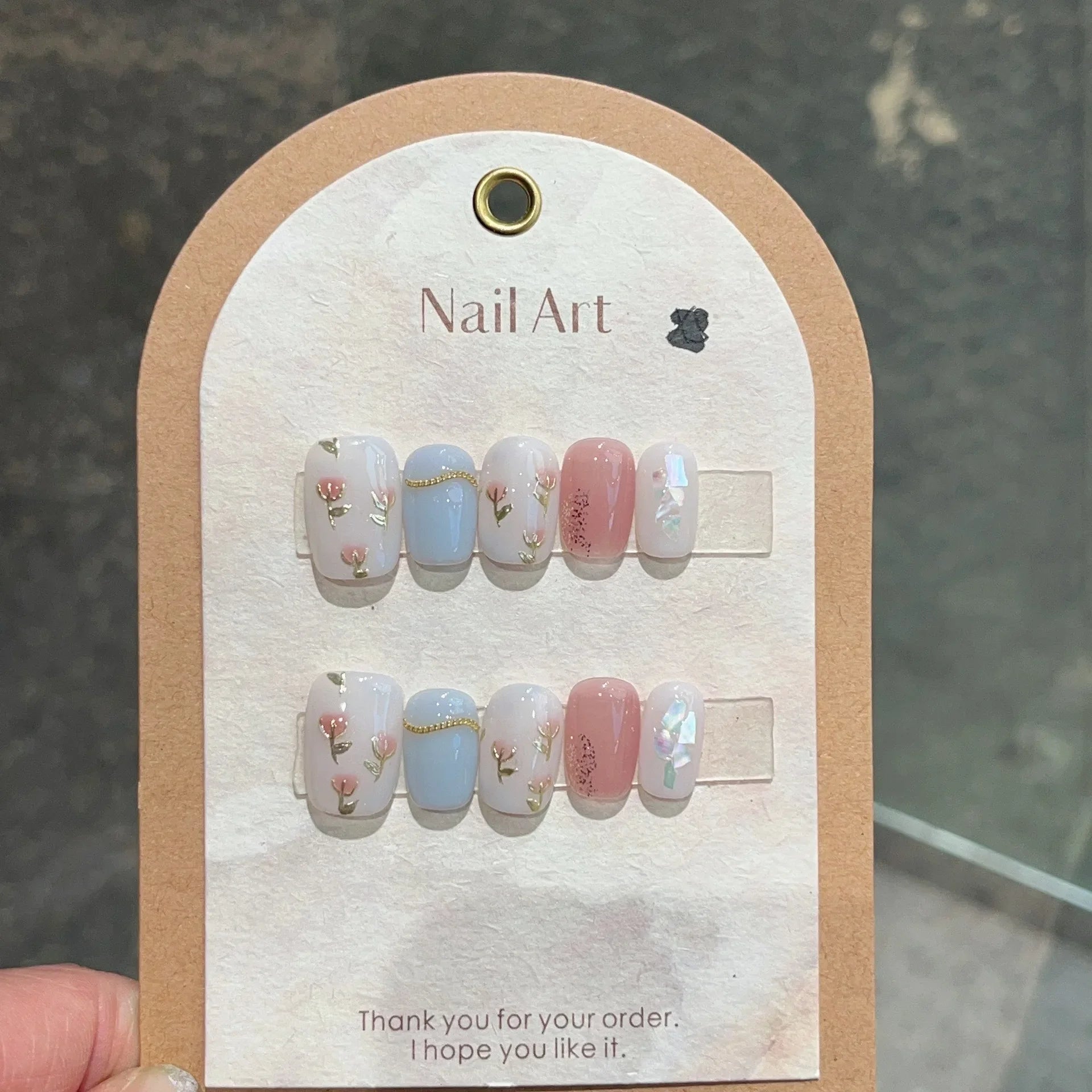 10Pcs Cute Handmade Press On Nails Full Cover Pearls Design Short Round Head False Nails Artificial Manicure Wearable Nail Tips