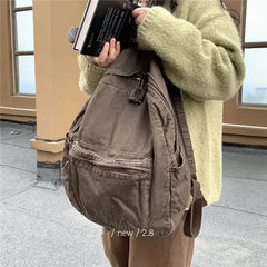 Ingvn  Vintage Backpack for Women Preppy Style Canvas Women Rucksack Zipper Casual Medium-Capacity European-American Style Female Bag