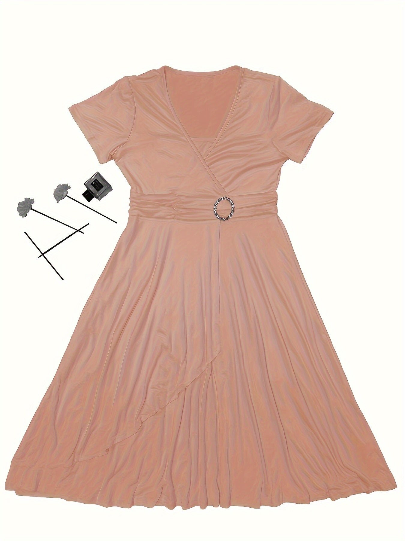 Elegant Skinny Rhinestoned Dress, Asymmetrical Hem Tie Waist Dress For Party & Banquet, Women's Clothing Wedding/Occasion/Engagement/Ceremony/Evening dress