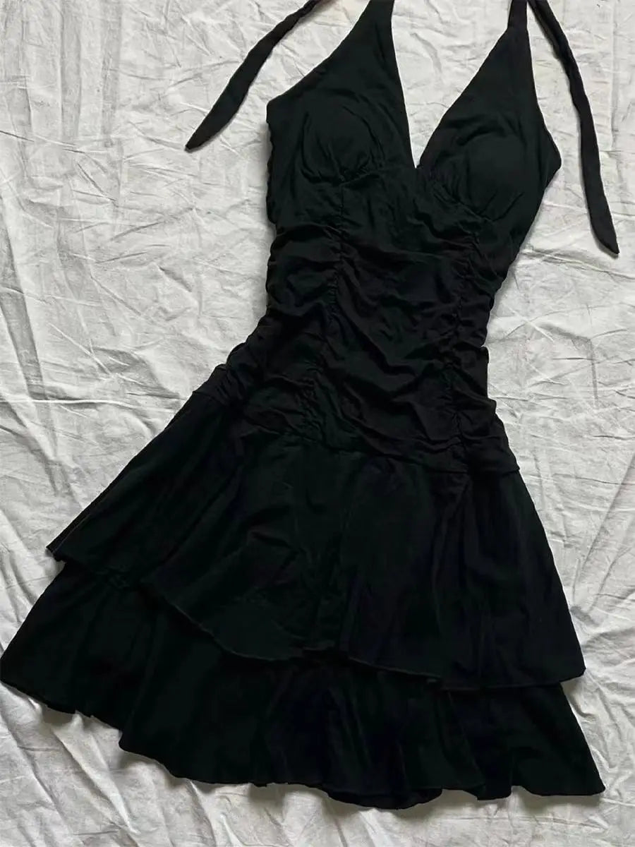 Punk Sexy Dresses Women Clothes Summer Vintage 90s Korea Dress Sweet Girl High Waist Slim Gothic Harajuku Y2k Short Halter Dress