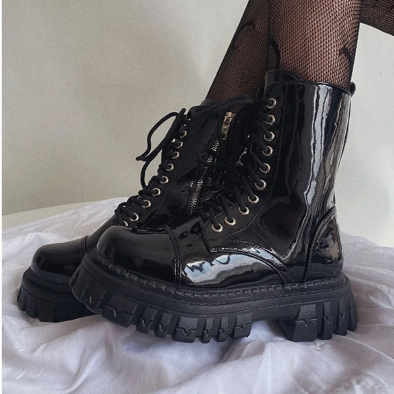 Ingvn  Short Shoes for Woman Combat Booties Punk Style Footwear Waterproof Women's Ankle Boots with Laces Lace-up Biker New Rock In Y2k